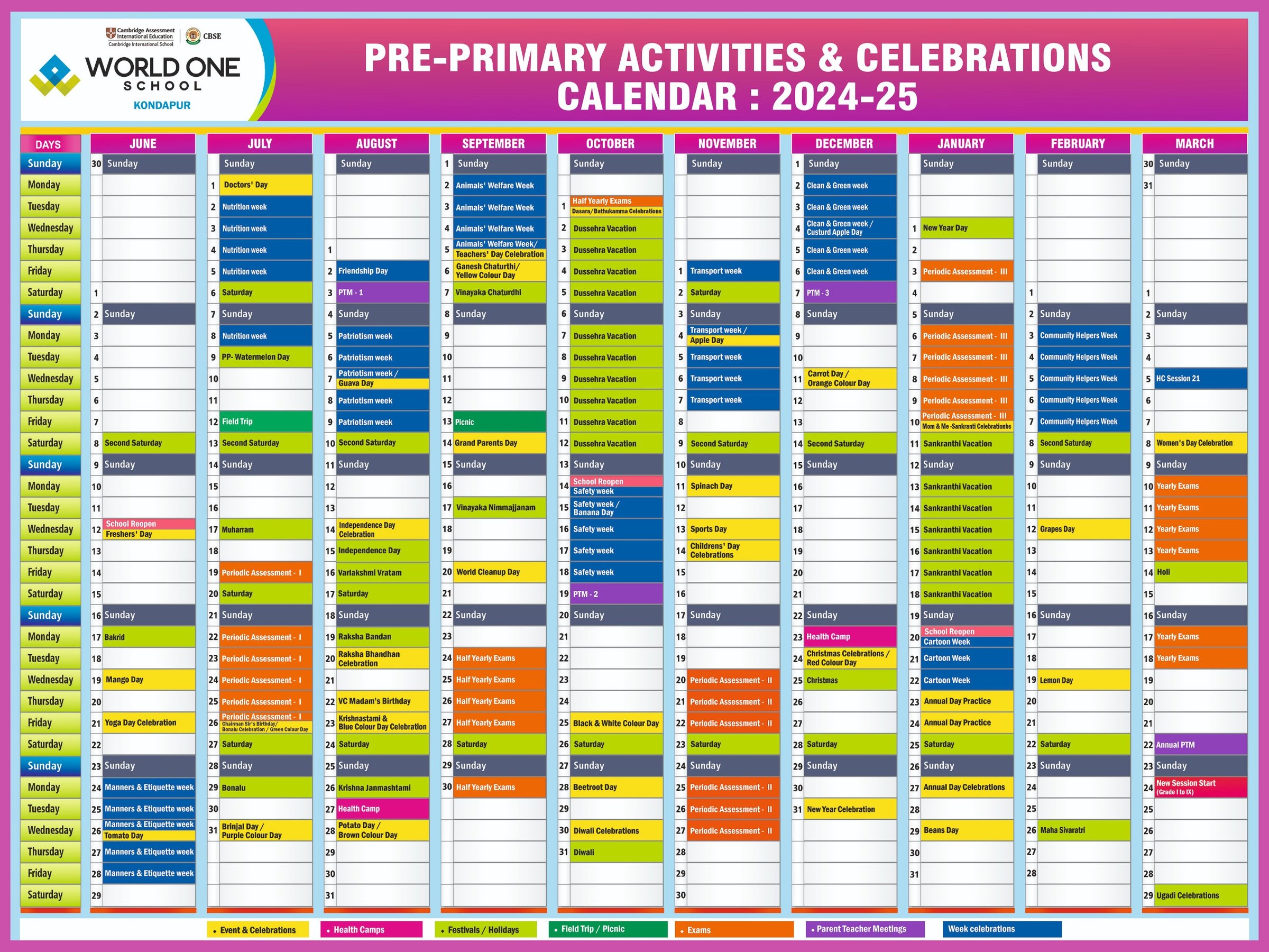 Pre-Primary Academic Calendar 2024-25